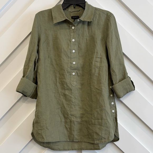 NWT Talbots Linen Popover Shirt In Green Women's Size XS - Picture 1 of 8